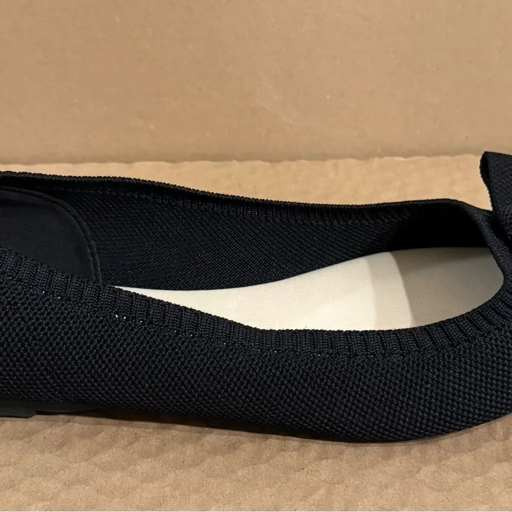 TAHARI Athens Black Bow Slip On Knit Ballerina Pointy Toe Classic Flats Size 9